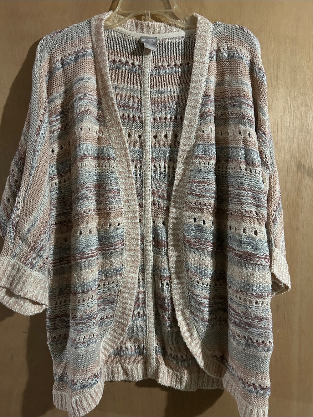 Chico’s Open-Front Lightweight Knit Cardigan - Cream, Blue, Brown